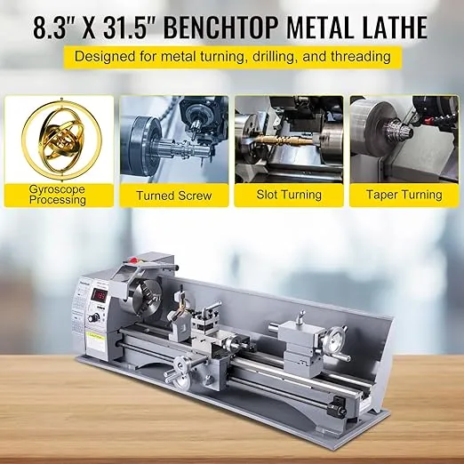VEVOR Metal Lathe, 210x800 Mini Lathe Machine, 2500 RPM Variable Speed Change, 850W Precision Mini Lathe, Metal Working Lathe with Brushless Motor, Milling Machine for Various Metal Turning