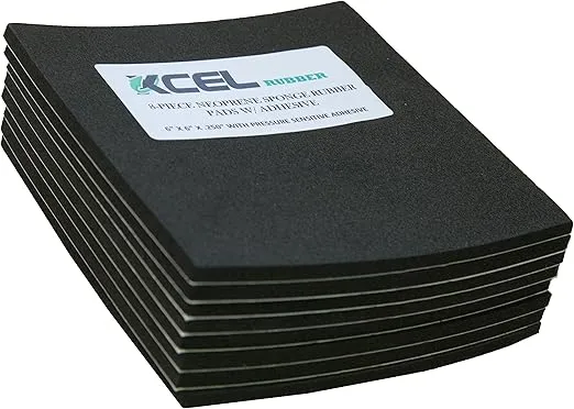 XCEL Neoprene Foam AntiVibration Pads with Adhesive 6" X 6" X 1/4" (8 Pieces)