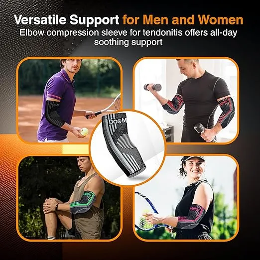 Doc Miller - Compression Elbow Brace: Support for Tendonitis, Bursitis, Tennis, Arthritis, Workouts - Elbow Sleeves for Men & Women, Joint Pain, Enhance Fitness, Pain Relief, 2 Packs, Gray, X-Large