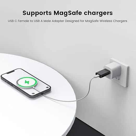 MOSWAG USB to USB C Adapter, USB C Female to USB Male Adapter Compatible with Apple MagSafe Watch 9/8/7/SE/Ultra, for iPhone 15 14 13 12 Mini Pro Max,iPad,Galaxy Note,Pixel,CarPlay,Wall Plug