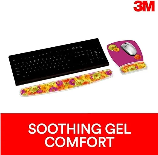 3M Precise Mouse Pad with Gel Wrist Rest, Soothing Gel Comfort with Durable, Easy to Clean Cover, Optical Mouse Performance, Daisy Design (MW308DS)