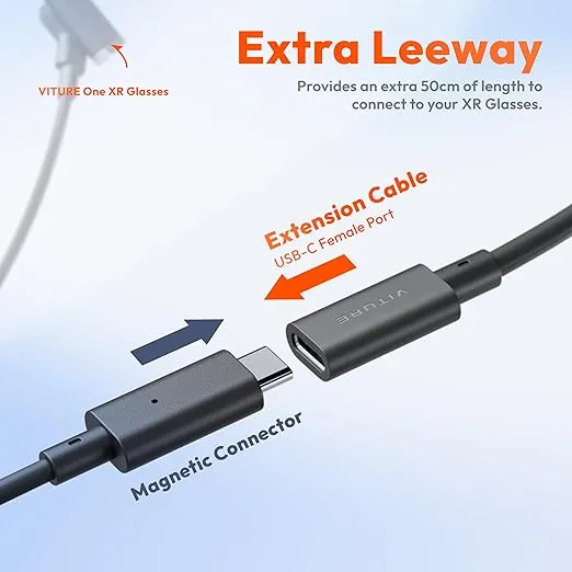VITURE USB-C 50cm Data Extension Cable, Compatible One XR Smart Glasses