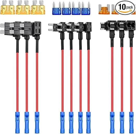 Nilight - 50040R 12V Car Add-a-Circuit Fuse Adapter with Standard and Mini TAP Profile TAP Blade Fuse for Cars Trucks Boats, 10 Pack Fuse Holder-3 types, 2 Years Warranty,Blue, Red, Black