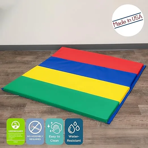 Children's Factory Rainbow Folding Gym Activity Mat, 4 ft x 4 ft, Cushioned Floor Mat for Kids, Daycare Floor Mat for Kids