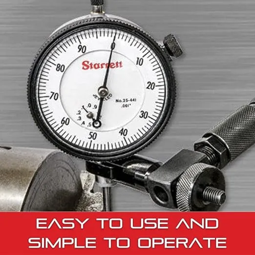 Starrett Universal Dial Test Indicator Set with Back Plunger for Full Use - White Face, 0-100 Reading, 0-0.2" Range, 0.001" Graduation, 1/4" Shank Diameter for Mounting - 196A1Z