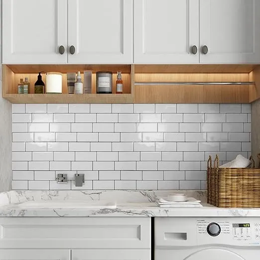 Art3dwallpanels 10 Pack Peel and Stick Backsplash, 11.02'' x 8.46'' Peel and Stick Tile, 3D Self Adhesive Peel and Stick Tile for Kitchen, Bathroom, Laundry Room, White