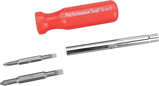 Performance Tool W975 6-in-1 Quick Change Screwdriver With Hex Torque Handle, Chrome Vanadium Steel