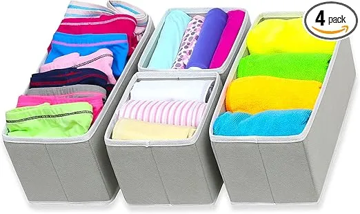 Simple Houseware Foldable Cloth Storage Box Closet Dresser Drawer Divider Organizer Basket Bins for Underwear Bras, Gray (Set of 4)