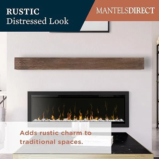 MANTELSDIRECT Vail Fireplace Mantel Shelf - 60 Inch Wide x 6 Inch Tall - Rustic Provincial Finish, Rustic, Distressed, Wall Mounted Shelf | Handcrafted & Milled in The USA