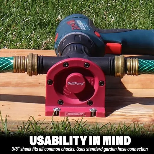 Milescraft 1314 DrillPump750 - Self Priming Water Pump Attachment for Drills - Water Transfer Pump - Uses Common Garden Hose - 750 Gallons per Hour