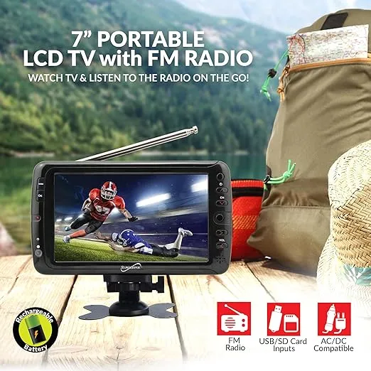 Supersonic SC-195 Portable Widescreen LCD Display with Digital TV Tuner, USB/SD Inputs and AC/DC Compatible for RVs, 7-Inch