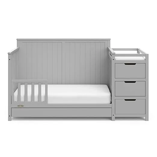 Graco Hadley 5-in-1 Convertible Crib and Changer with Drawer (Pebble Gray) – Crib and Changing-Table Combo with Drawer, Includes Changing Pad, Converts to Toddler Bed, Daybed and Full-Size Bed