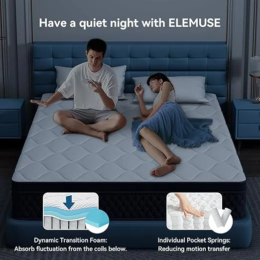 ELEMUSE 12 Inch Full Mattress in a Box, Memory Foam Hybrid Mattress with Individually Pocketed Springs for Isolate Motion, Pressure Relief, CertiPUR-US Certified