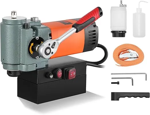 VEVOR Low Profile Magnetic Drill Press, 1300W Mag Drill, Light Weight Portable Mag Drilling Machine with Cooling Device and Overload Protection, Mag Press for Equipment Installation, Industrial