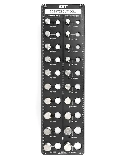 SST Identibolt XL ® Thread Checker for Extra Large Nuts and Bolts | 20 Nut and Bolt Identifier Gauge | Measures 9/16" to 1" & 16mm to 24mm | Tight Tolerance & Industrial Grade Precision, USA Company