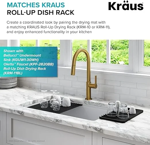 Kraus Self-Draining Silicone Dish Drying Mat or Trivet for Kitchen Counter in Light Grey, KDM-10LG