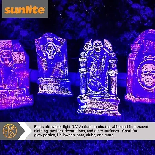 6 Pack Sunlite LED A Type Blacklight 2W Light Bulb Medium (E26) Base, UV Black Light