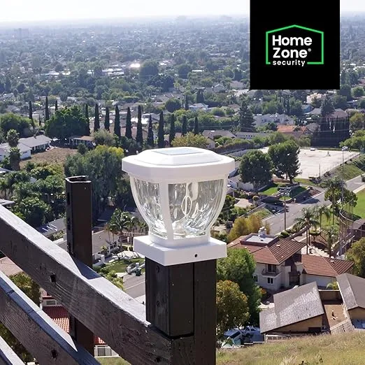 Home Zone Security Solar Post Cap Lights - Decorative Glass LED Outdoor 4x4 (3.5 x 3.5 in.) Post Lights, White (2-Pack)