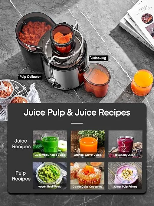 Juicer Machines, Aiheal Juicer Extractor Max Power 800W, 3" Wide Mouth Centrifugal Juicer with 3 Speed Control for Whole Fruit and Vegetables, BPA Free, Easy to Clean, 400W Motor