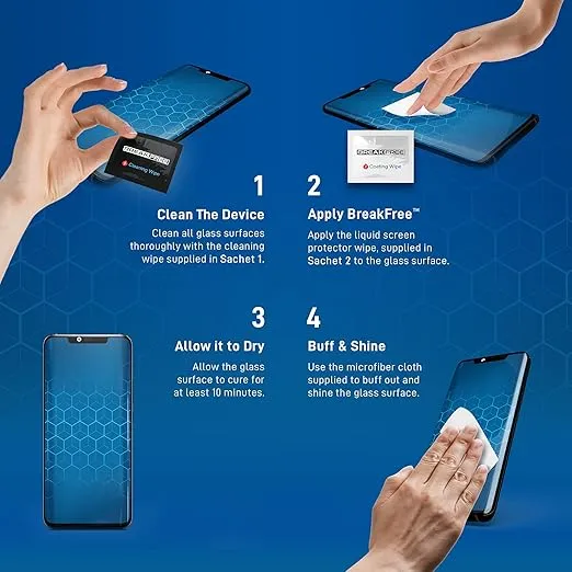 BREAK FREE Liquid Glass Screen Protector With $350 Coverage | Wipe On Shatter and Scratch Resistant Nano Protection for All Phones Tablets and Smart Watches - Universal Fits All