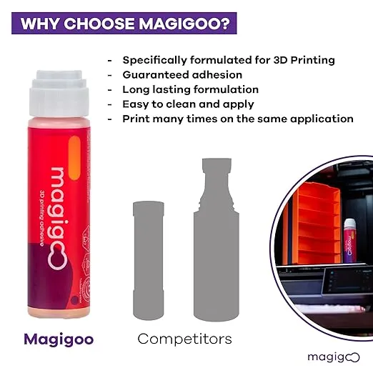 MO2016 All-in-One 3D Printer Adhesive Glue, Reduces Warping for ABS, PLA, PETG, HIPS and TPU Filament on Glass, Flex Plate, PEI, Buildtak, Kapton 50ml, 1.69 fl. oz.