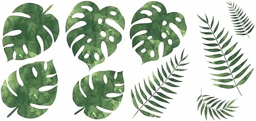 RoomMates RMK3655SCS Palm Leaves Peel and Stick Wall Decals Green 4 Sheets 9 inches x 17.375 inches