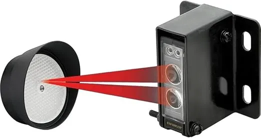 Seco-Larm E-936-S45RRGQ Retro Reflective Photoelectric Beam Sensor, 45ft (14m) Sensing Range, Weatherproof (IP66) Construction for Indoor/Outdoor use, Pre-Wired 6ft (1.8m) Cord