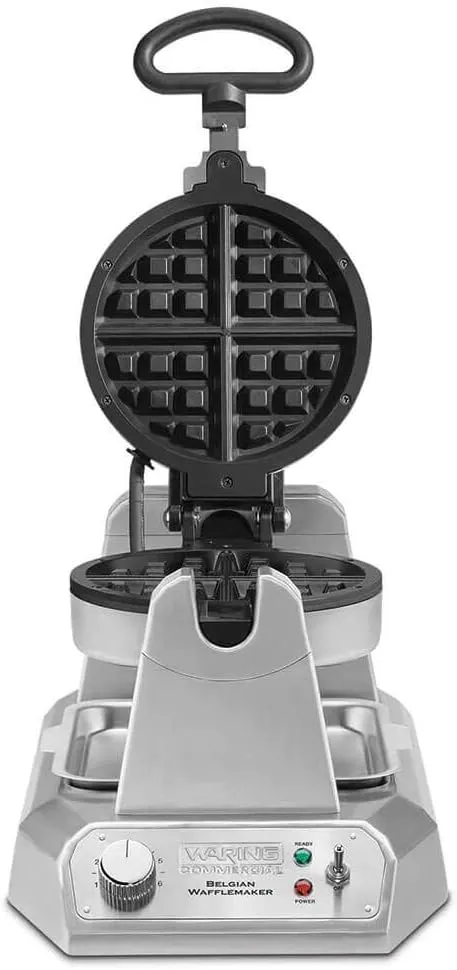 Waring Commercial WW180X Heavy Duty Single Belgian Waffle Maker, Coated Non Stick Cooking Plates, Produces 25 waffles per hour, 120V, 1200W, 5-15 Phase Plug, Silver, 12.5 x 17.88 x 10.5 inches