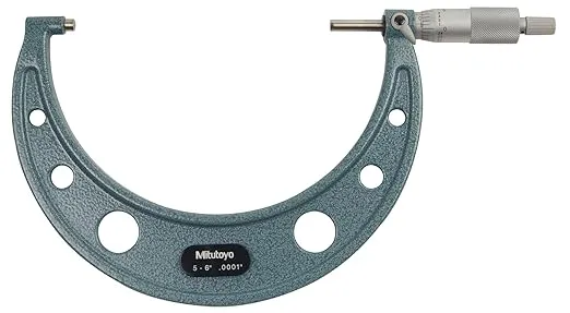 Mitutoyo 103-220 Outside Micrometer, Baked-enamel Finish, Ratchet Stop, 5-6" Range, 0.0001" Graduation, +/-0.00015" Accuracy