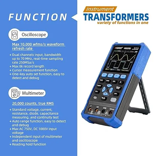 OWON HDS272S oscilloscope 3 in 1 70MHz Professional Handheld PC oscilloscope, 20000 Counts Digital multimeter 3.5 inch LCD Display Universal Test Instrument (oscilloscope+multimeter+Generator)