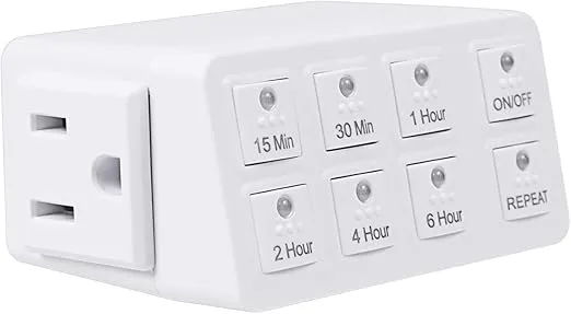 BN-LINK Indoor Countdown Timer with Repeat Function, Heavy Duty Accurate Compact Size for Charger Vacation Security, 3-Prong Grounded Outlet, 15A/1875W ½ HP ETL Listed