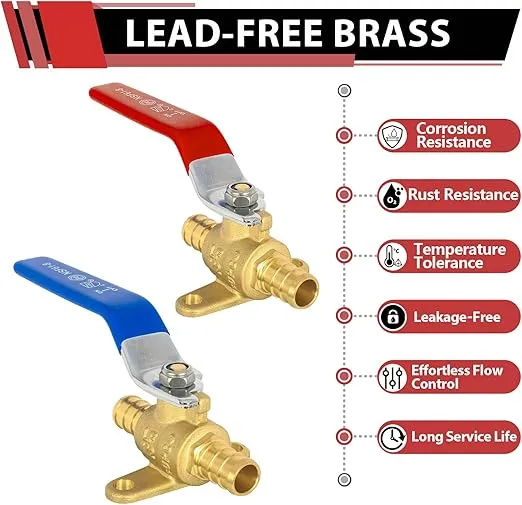10-Pack EFIELD 1/2-inch Crimp Pex Brass Full Port Shut-off Ball Valve with Drop-ear, Red and Blue Levels, ASTM F1807 (10, 1/2-inch)