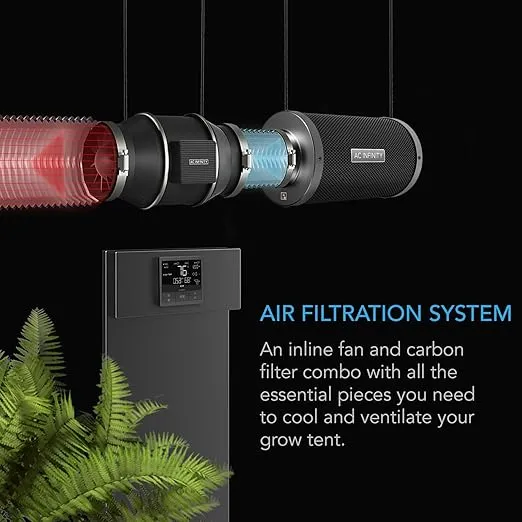 AC Infinity Air Filtration PRO Kit 4”, Inline Fan, Temperature Humidity VPD Controller with WiFi App Control, Carbon Filter, Ducting, Ventilation System for Grow Tents, Hydroponics, Indoor Gardening