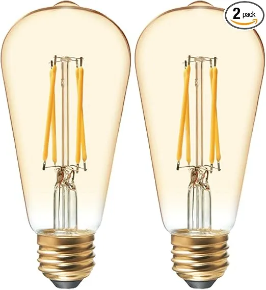 GE Lighting Vintage Edison Style LED Light Bulbs, 6 Watts (60 Watt Equivalent) Warm Candle Light, Amber Glass, Medium Base, Dimmable (2 Pack)