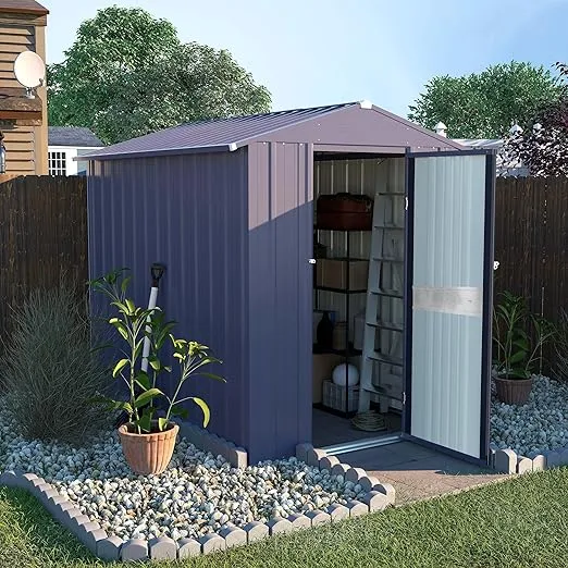 4x6 FT Metal Outdoor Storage Shed, Garden Tool Shed Kit with Door & Lock, Waterproof Patio Utility Tool Shed for Backyard and Garden, Gray