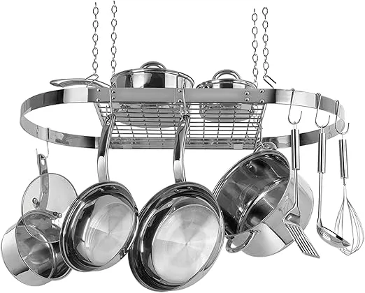 Range Kleen CW6001 Stainless Steel Hanging Oval Pot Rack 1.5 Inch H by 33 Inch W by 17 Inch D