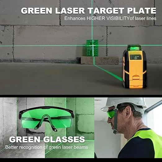PREXISO 360° Laser Level with Tripod, 100Ft Self Leveling Cross Line Laser- Green Horizontal Line for Construction, Floor Tile, Renovation with Target Plate, Green Glasses, Carry Bag, 4 AA Batteries