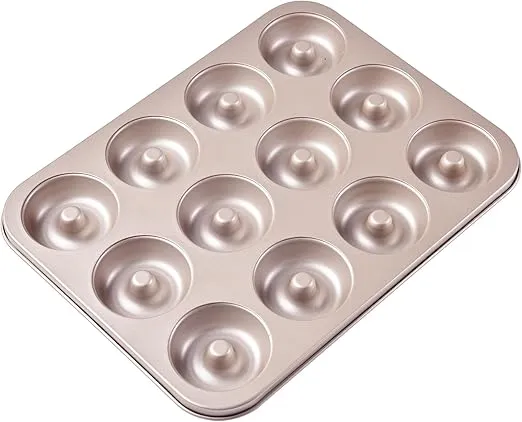 Donut Pan, 12-Cavity Non-Stick Dount Mold Cake Pan Pattern Doughnut Bakeware for Oven Baking (Champagne Gold)