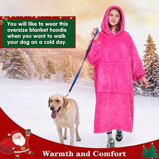 Waitu Wearable Blanket Sweatshirt Gifts for Women and Men, Warm and Cozy Giant Blanket Hoodie, Thick Flannel Blanket with Sleeves and Giant Pocket - Rose