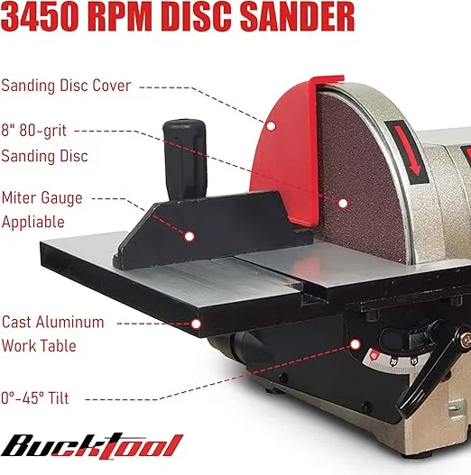 BUCKTOOL Direct Drive Bench Belt Sander, 4x36 in Belt and 8 in Disc Sander, 3/4HP Belt Sander for Woodworking, 5.0A Benchtop Belt Sander