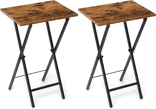 TV Tray Table Set of 2, TV Dinner Tray, Folding Table, Foldable TV Trays, Side Table for Bed, Couch, Portable and Small Easy to Move, Rustic Brown