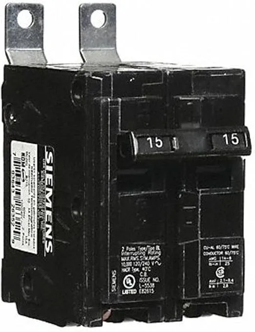 Siemens B215 Bolt-in Circuit Breaker, 120-Volt, 2-Pole, 15-Amp, 10KAIC