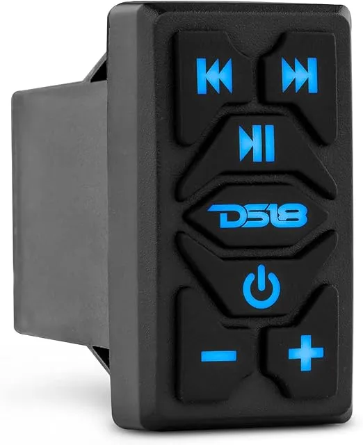 DS18 RKS-BT Waterproof Bluetooth Marine Rocker Switch Audio Streamer with Controls - Built-in Wireless BT Audio Receiver - Stereo 2.5v Pre-Out RCA - Universal Rocker Switch Mount