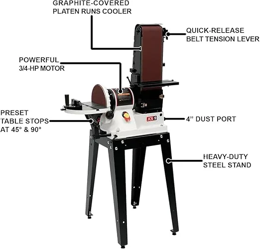 JET 6" x 48" Belt and 9" Disc Sander with Open Stand, 3/4 HP, 1Ph 115V (JSG-96OS)