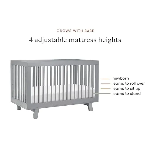 Babyletto Hudson 3-in-1 Convertible Crib with Toddler Bed Conversion Kit in Grey, Greenguard Gold Certified