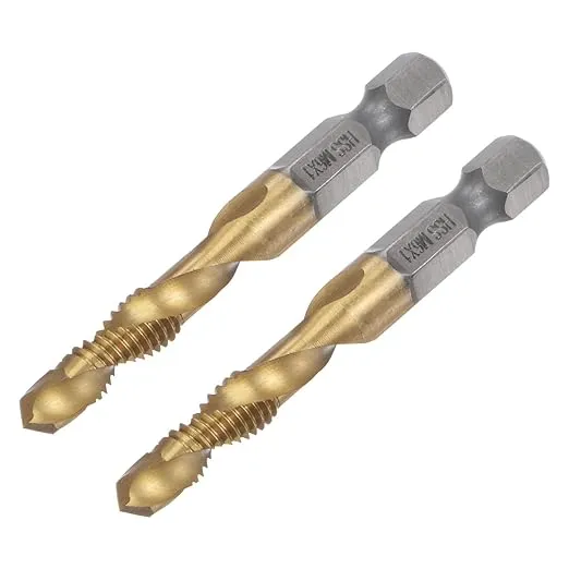 uxcell Combination Drill and Tap Bit, 1/4" Hex Shank M6 x 1 Metric Titanium Coated High Speed Steel 4341 Spiral Flute Drilling Tapping Tool 2pcs