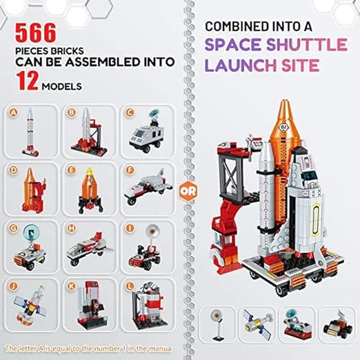 Space Exploration Shuttle Toys for 6 7 8 9 10 11 12 Year Old Boys 12-in-1 STEM Aerospace Building Kit Toy with Heavy Transport Rocket and Launcher Best Gifts for 6-12 Year Old Boys (566 PCS)