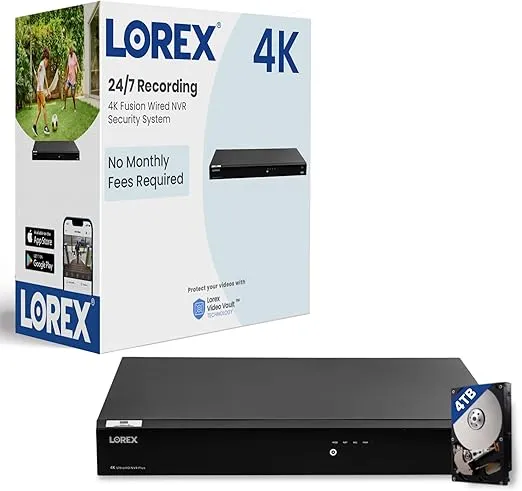 Lorex 4K 16 Camera Capable (Wired/Fusion WiFi) 4TB NVR System - Wired + Wireless Connectivity Capability, Remote Viewing, Local Storage & No Fees – Added Protection to Lorex Security Cameras