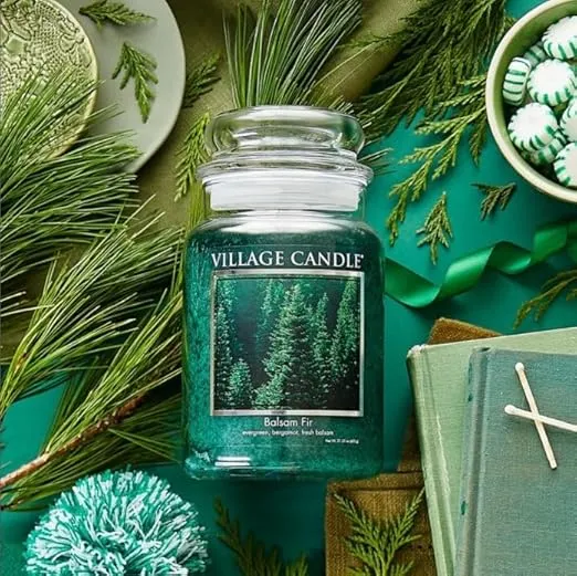 Village Candle Balsam Fir Large Apothecary Jar, Scented Candle, 21.25 oz., Green