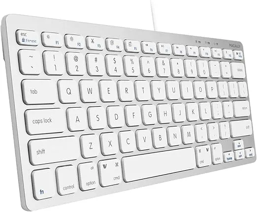 Macally Small Wired Keyboard for Mac and Windows - 78 Scissor Switch Keys Compatible Apple Keyboard - USB Mini Keyboard That Saves Space and Looks Great - Plug and Play Wired Mac Keyboard - Aluminum